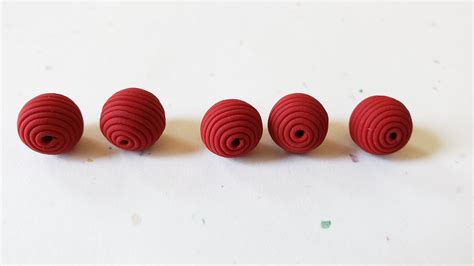 Red Round Polymer Clay Coil Beads Set Of Five 10mm Handmade Etsy