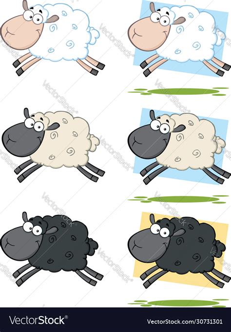 Sheep Cartoon Character Set 4 Collection Vector Image