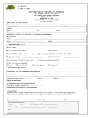 Fillable Online Wakeforestnc Development Permit Application No Building