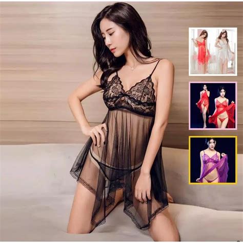 Jual Smile Set Lingerie Wanita Bahan Lace Tipis Kerah Deep V Neck Tanpa Lengan Baju Sexy 3001