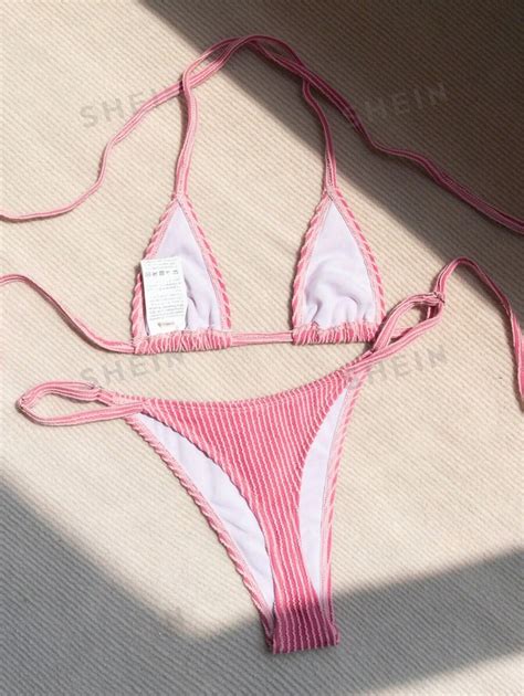 Shein Swim Mod Summer Beach Triangle Thong Bikini Set For Sale