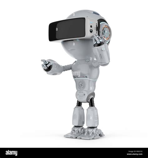 3d rendering mini robot wear vr headset on white background Stock Photo ...