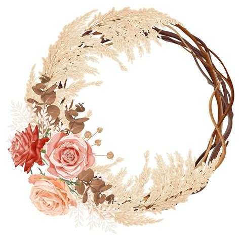 Boho Bohemian Vine Wreath With Rose Flowers Eucalyptus Reeds Dry