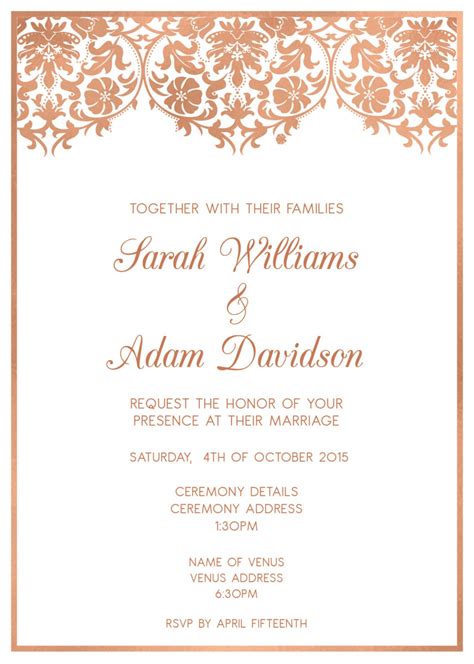 Rose Gold Wedding Invitations Damask Wedding Invitation - Etsy