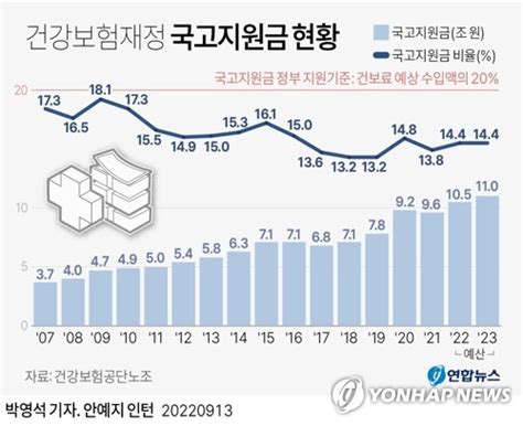 그래픽 건강보험재정 국고지원금 현황 연합뉴스