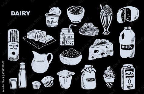 Hand Drawn Dairy Products Vector Set