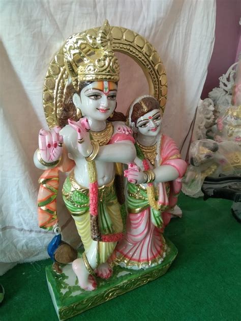 White Traditional Marble Radha Krishna Statues For Worship Size 30