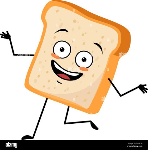 Cute Bread Character With Crazy Happy Emotion Face Smile Eyes