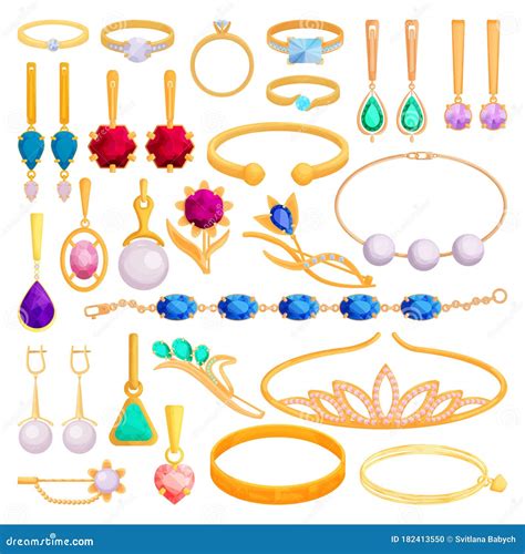 Gold Jewelry Vector Cartoon Set Icon. Vector Illustration Jewellery on White Background ...