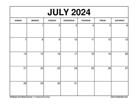 Blank Printable July Calendar 2024 Printable Calendar 2024