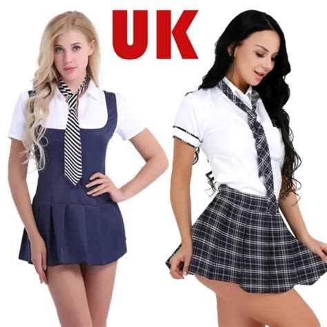 Uk Sexy Womens Naughty School Girl Uniform Outfit Fancy Dress Cosplay