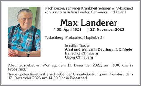 Traueranzeigen von Max Landerer Allgäuer Zeitung