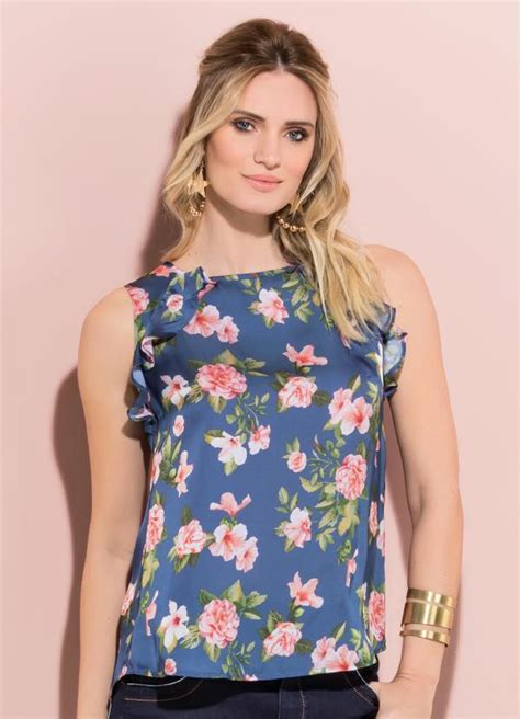 Blusa Floral Quintess Babado Frente E Costas Quintess