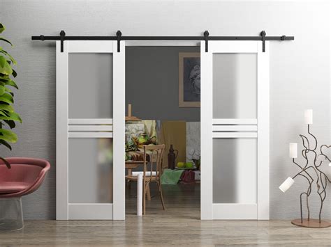 Modern Double Barn Door with Opaque Glass 4 Lites / Mela 7222 Matte
