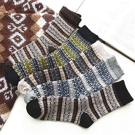 Lazzboy Stricksocken 5 Paare Frauen Winter Warme Starke Wolle Weinlese