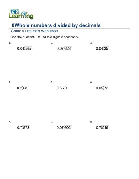 Dividing Whole Numbers By Decimals Worksheet By Kris Milliken Worksheets Library Worksheets