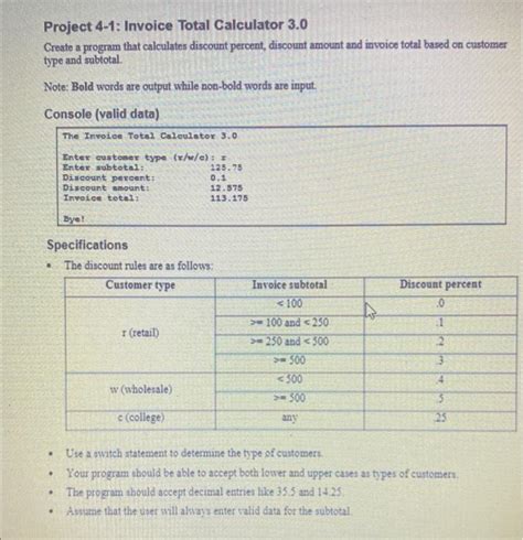 Solved Project 4 1 Invoice Total Calculator 3 0 Create A Chegg