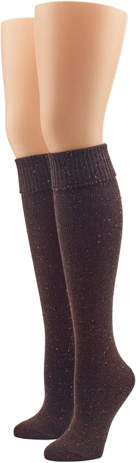 Hue Cuffed Tweed Knee Socks Espresso One Size Clothing Shoes And Jewelry