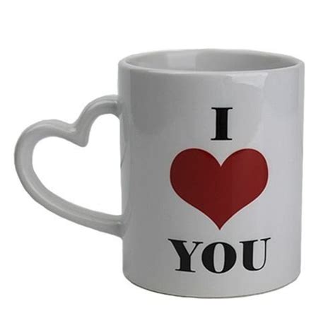 White Printed Heart Shape Handle Mug For Ting Capacity 350 Ml At