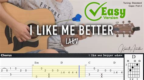 I Like Me Better Easy Version Lauv Fingerstyle Guitar Tab