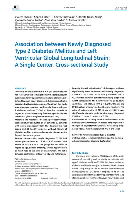 Pdf Association Between Newly Diagnosed Type 2 Diabetes Mellitus And Left Ventricular Global