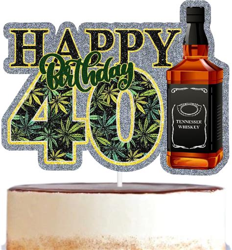 Whiskey Themed 40th Happy Birthday Cake Toppers Perfect