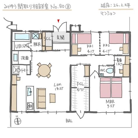 家の中心にファミリークローゼットを設けたマンションの間取り【26坪3ldk】no 80b みゆう間取り相談室