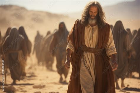 Moses Leads Jews Through Desert Biblical Journey To Promised Land In Sinai Religious