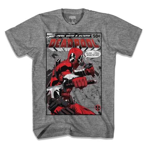 Marvel Grey Deadpool Comic Cover T Shirt Inc Style