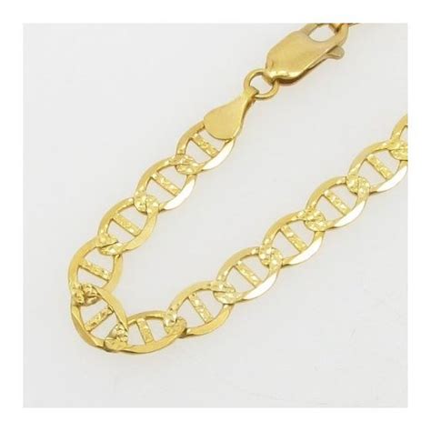 Mens K Yellow Gold Diamond Cut Figaro Cuban Mariner Link Bracelet