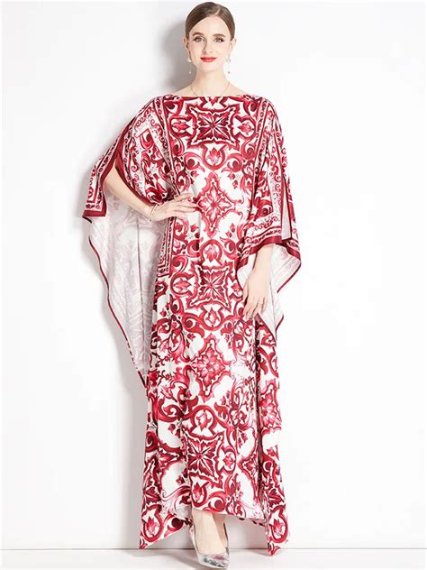 JAMERARY Autumn Runway Red Blue And White Porcelain Print Floral Maxi