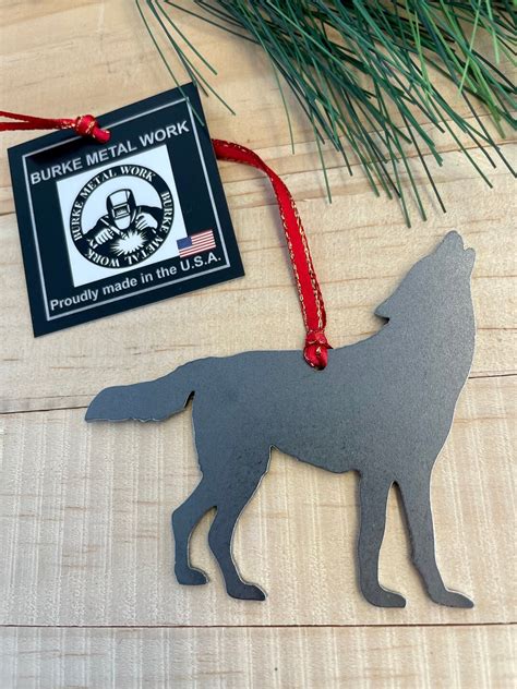 Wolf Christmas Ornament, Grey Wolf, Personalized Gifts, Rustic Metal ...