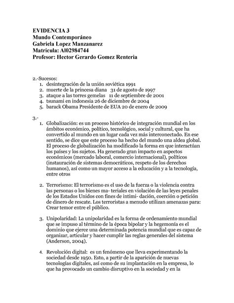 Evidencia 3 EVIDENCIA 3 Mundo Contemporáneo Gabriela Lopez Manzanarez