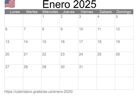 Calendario Enero De Estados Unidos De Am Rica En Espa Ol