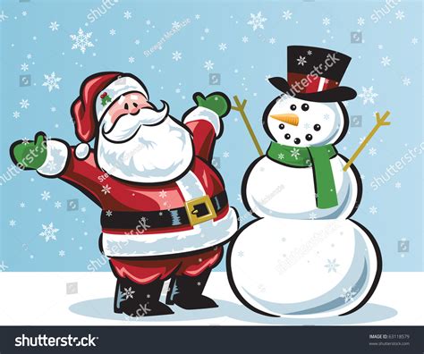 Santa And Snowman In Snow Stock Vector Illustration 63118579 Shutterstock