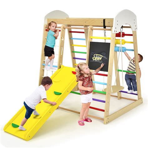 Costway Indoor Playground Climbing Gym Kids Wooden 8 in 1 Climber ...