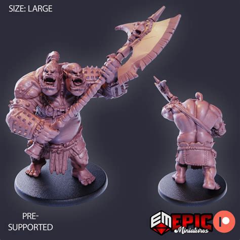 3d Printable Ettin Tribe Set Ancient Two Headed Ogre Warrior