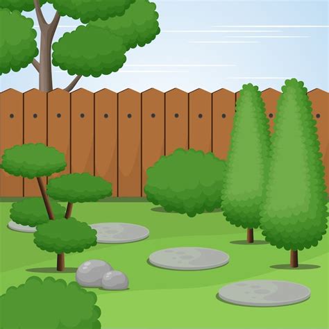 Premium Vector Garden View With Trimmed Trees And Bushes Vector