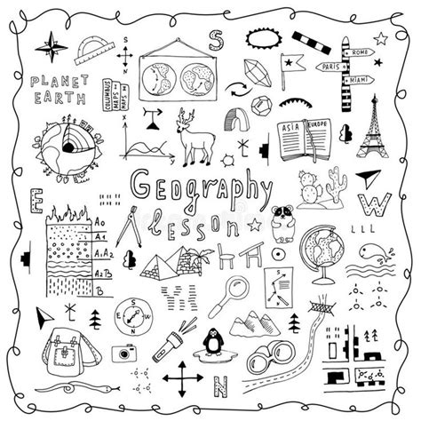 Geography Symbols And Drawings For School Lesson