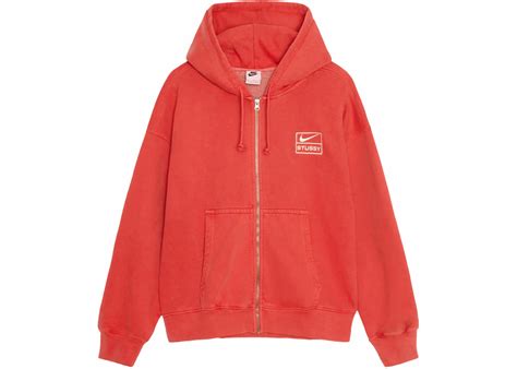 Stussy X Nike Pigment Dyed Fleece Zip Hoodie Asia Sizing Habanero Red