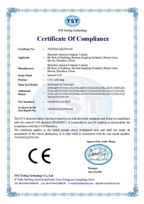 Suntech Uvc Led Strip Ce Rohs Fcc Certificates News Shenzhen