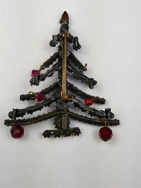 Vintage Austria Christmas Pin Brooch Xmas Tree Ruby R Gem