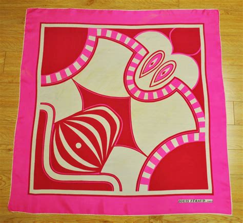 Vintage Louis Feraud Hot Pink And Mulberry Graphic Print Scarf For Sale