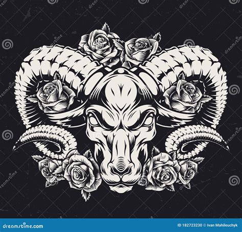 Monochrome Aggressive Ram Tattoo Concept Stock Vector Illustration Of