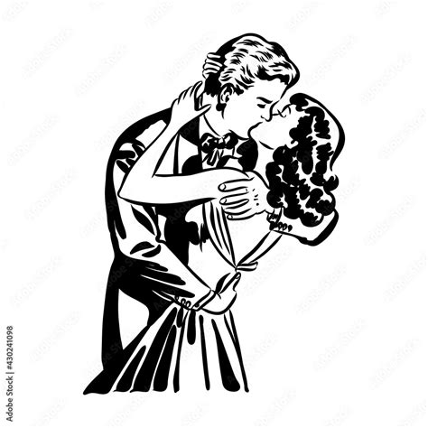 Kissing Couple Pop Art Retro Vector Illustration Isolated Image On White Background Comic Book