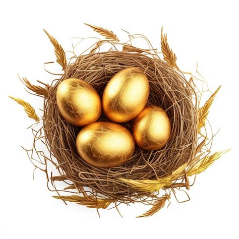 Golden Easter Eggs In Nest Top View Png White Background Premium AI