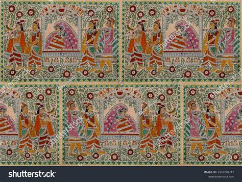 Madhubani Art Prints Paintings Pattern Wallpaper Stock Illustration ...