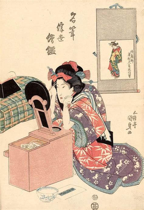 眉を描く江戸時代の女性（『名筆浮世絵鑑』五渡亭国貞 画）の拡大画像 江戸ガイド｜江戸ガイド