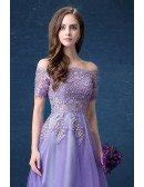 Beautiful Lavender Lace Beading Prom Dress With Off Shoulder Short