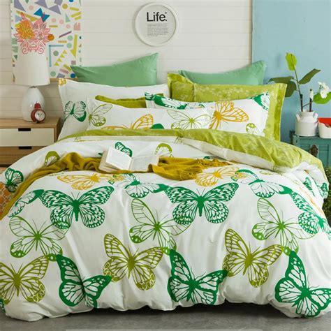 Pastoral Green Butterfly Print Bedding Sets 100 Pure Cotton Comforter Cover Set Sabanas Type